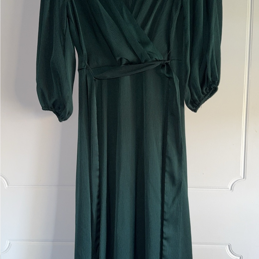 Harper Rose Balloon sleeve V-Neck Green Pine Midi dress